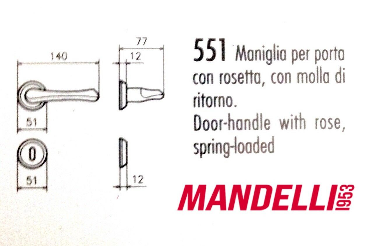 Maniglia Mandelli per porta serie SOFFIO art551 finitura tutta ORO Made in Italy