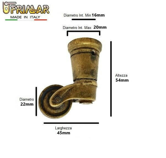 RUOTA OTTONE CON BICCHIERE X MOBILI SCRIVANIE SEDIE TAVOLI ANTICHI OTTONE ANTICO