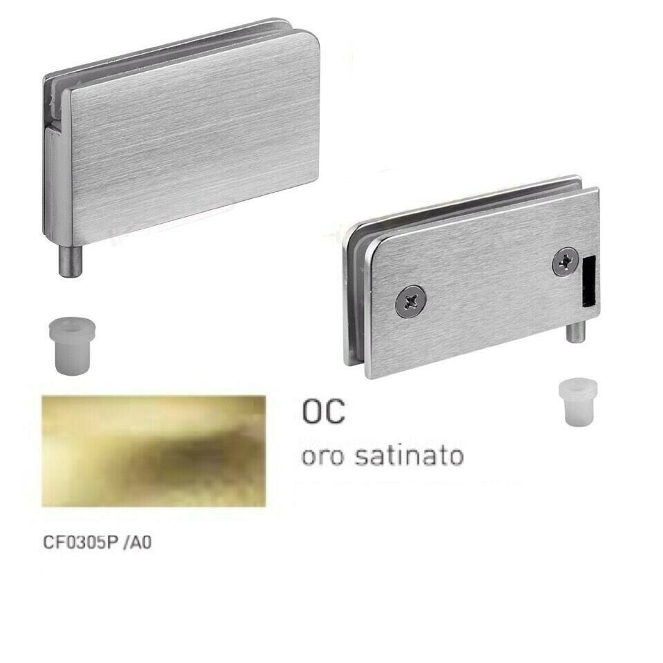 COPPIA CERNIERE PER ANTE IN VETRO mm.6 CONFALONIERI 305PA ORO SATINATO 67x35mm.