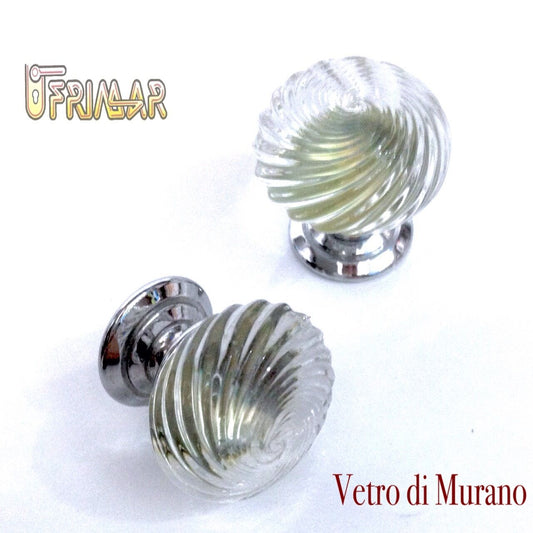 POMOLO VETRO MURANO D.mm.30 TRASPARENTE LUCIDO base CROMO LUCIDO Made in Italy