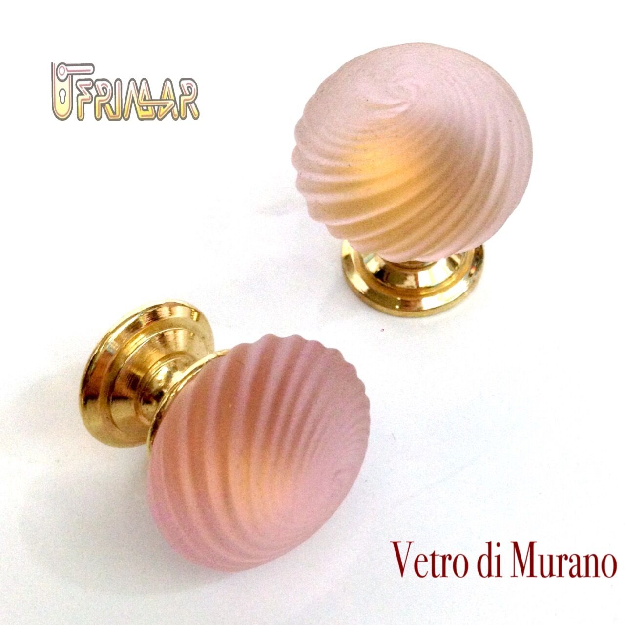 POMOLINO VETRO MURANO D.mm.25 ROSA ACIDATO con base ORO LUCIDO Made in Italy