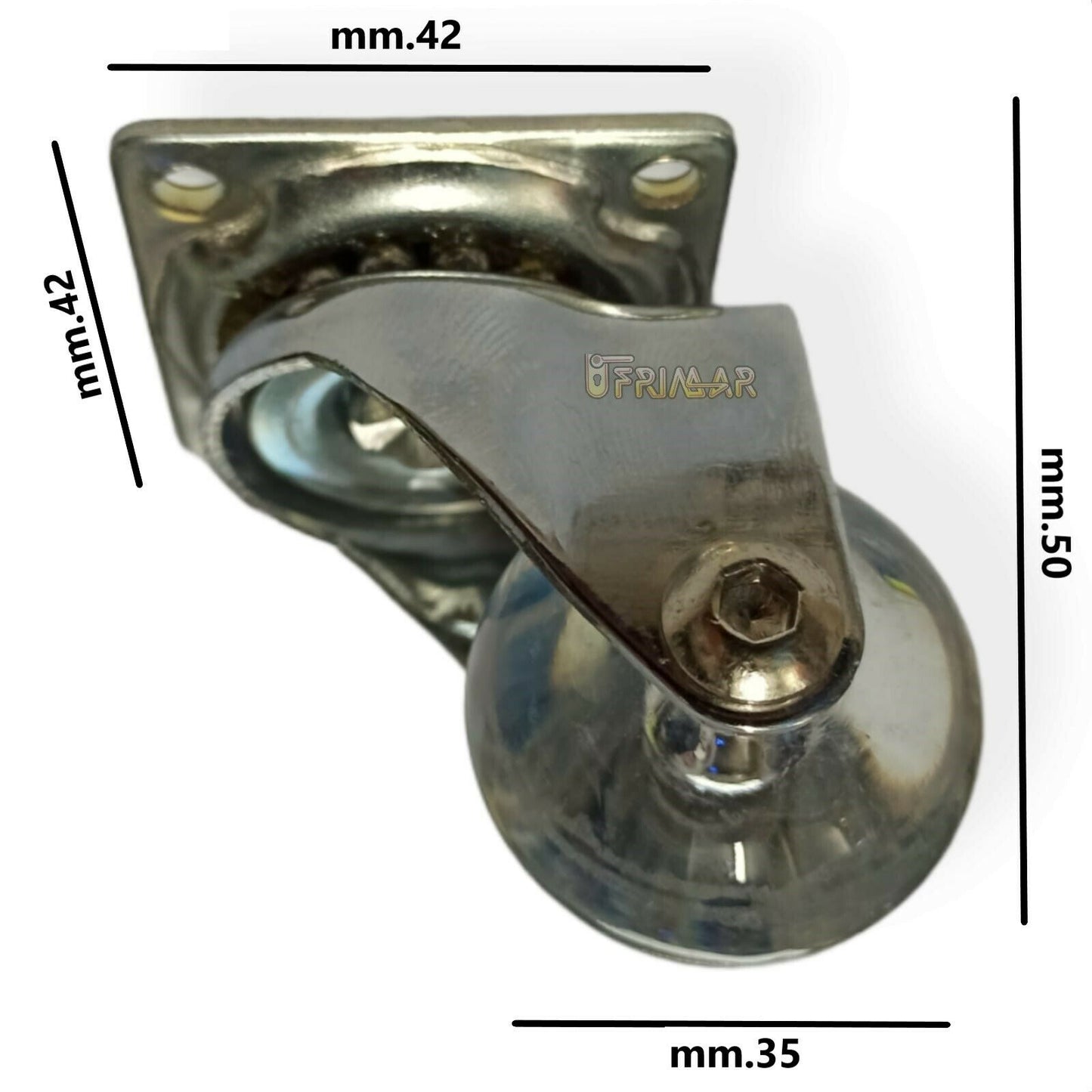 Ruote per mobili D.35 Altezza mm.50 ruota in gomma trasparente girevole ufficio