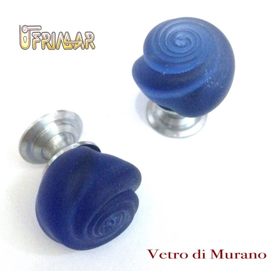 POMOLINO VETRO MURANO D.mm.25 BLU ACIDATO con base CROMO OPACO Made in Italy