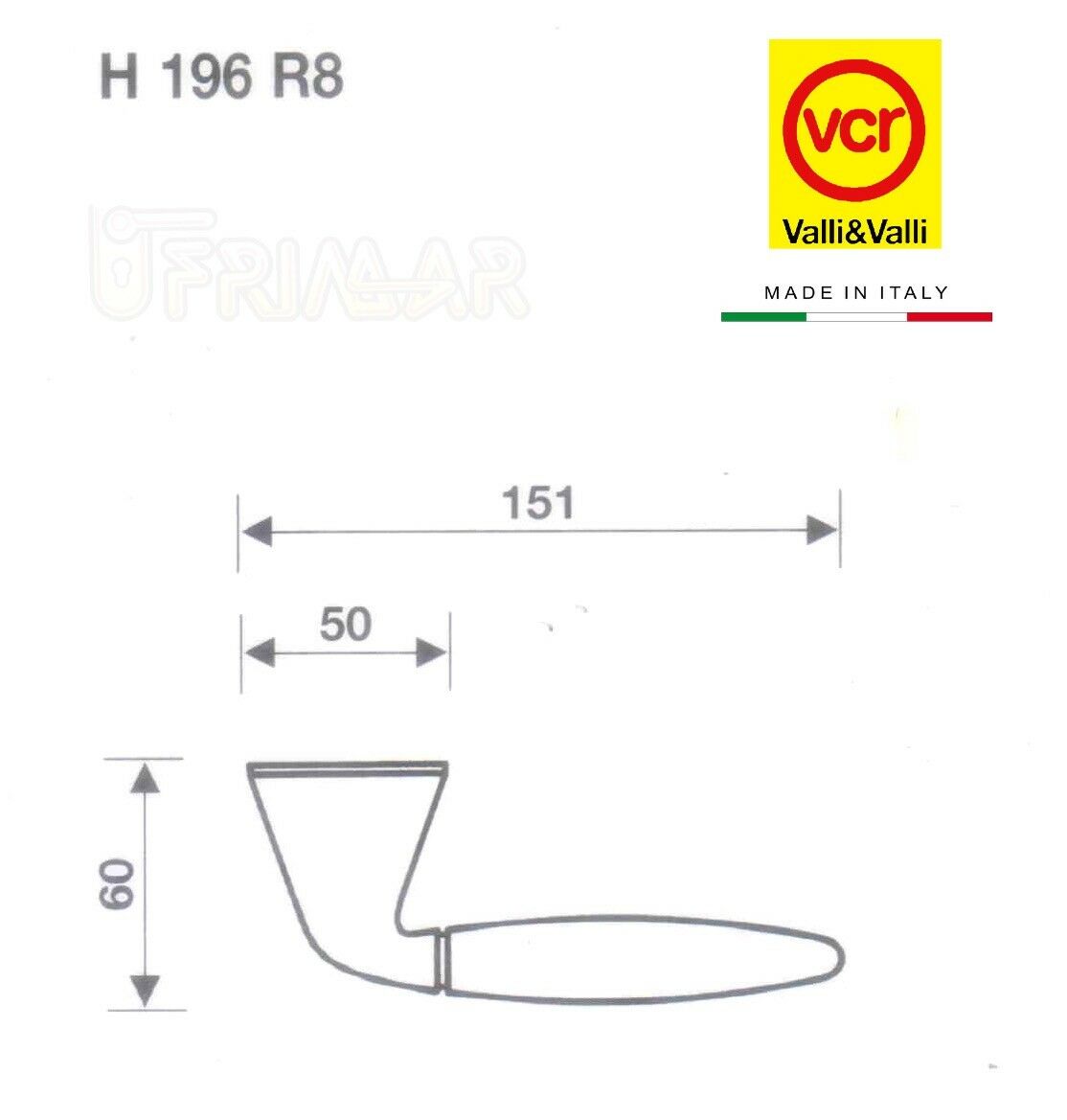 Maniglia Valli & Valli Ulisse H196 R8 Ottone Lucido + Sat maniglia per porta VCR
