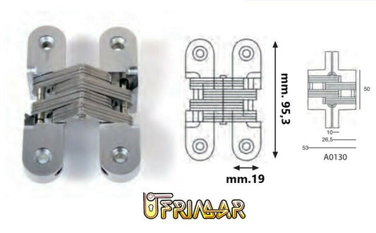 CERNIERA INVISIBILE A SCOMPARSA mm.95x19 PER PORTE IN LEGNO CROMO SATINATO