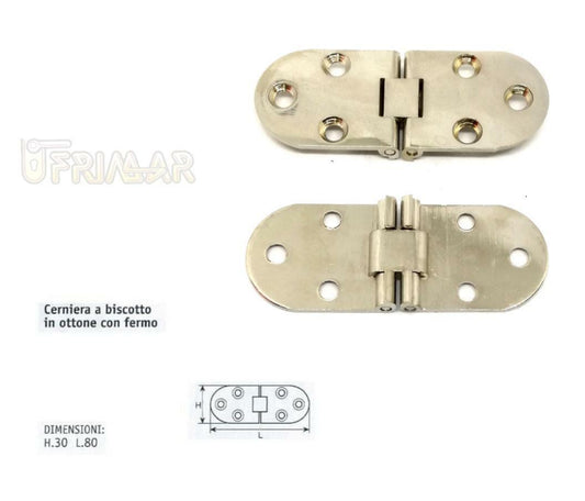 CERNIERE PER TAVOLI CON FERMO mm.30x80 IN OTTONE CROMATO NICHELATO CERNIERA RIBALTA