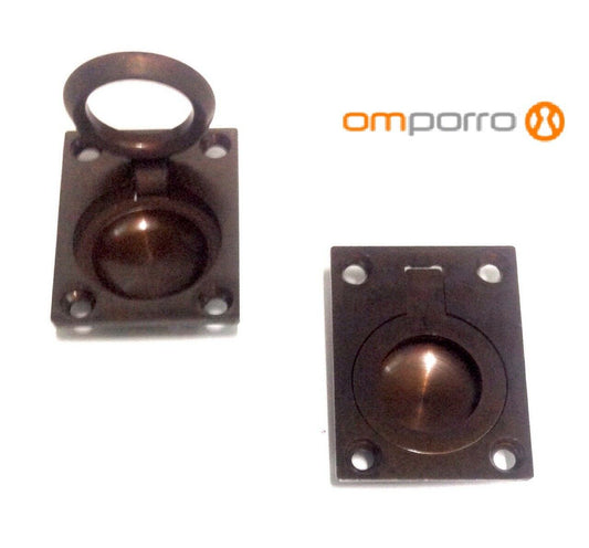 Maniglia incasso con anello Pieghevole per anta in legno mm.51x38 Bronzata