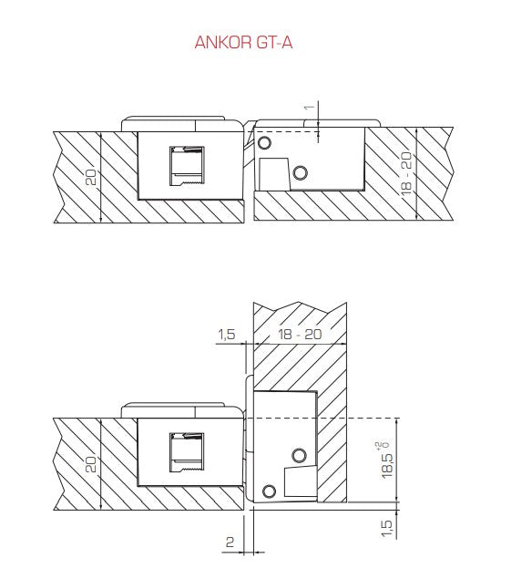 CERNIERA INCASSO ANKOR GT-A ANTA RIBALTA REGOLABILE CERNIERE PER ANTE A RIBALTA