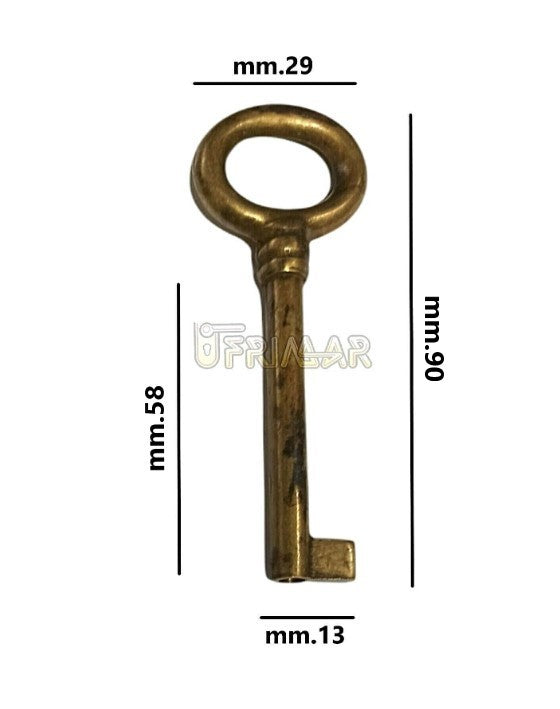 CHIAVE PER MOBILI ANTICHI MAPPA PICCOLA IN STILE gambo mm.58 OTTONE ANTICO