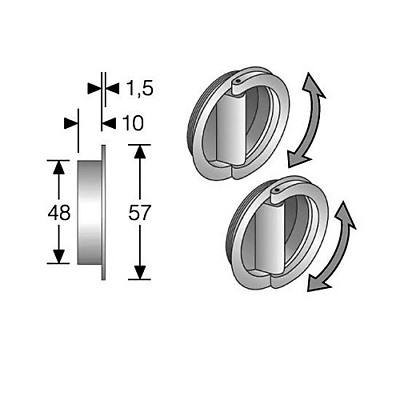 Kit maniglie incasso Bonaiti MTA doppio anello girevole Cromo Lucido D.mm.48