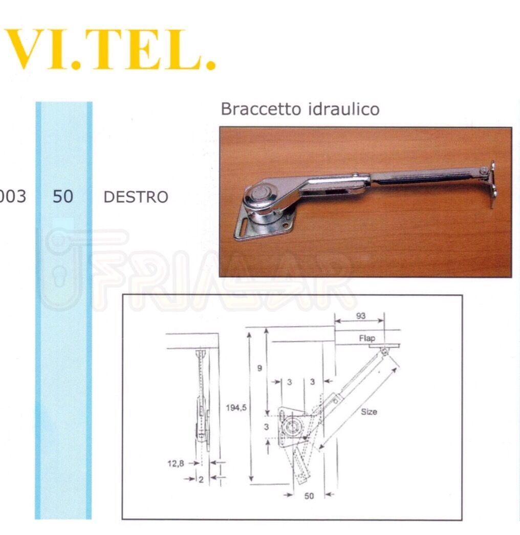 VASISTAS BRACCETTO PER RIBALTE IDRAULICO FORZA REGOLABILE LATO DESTRO CROMATO