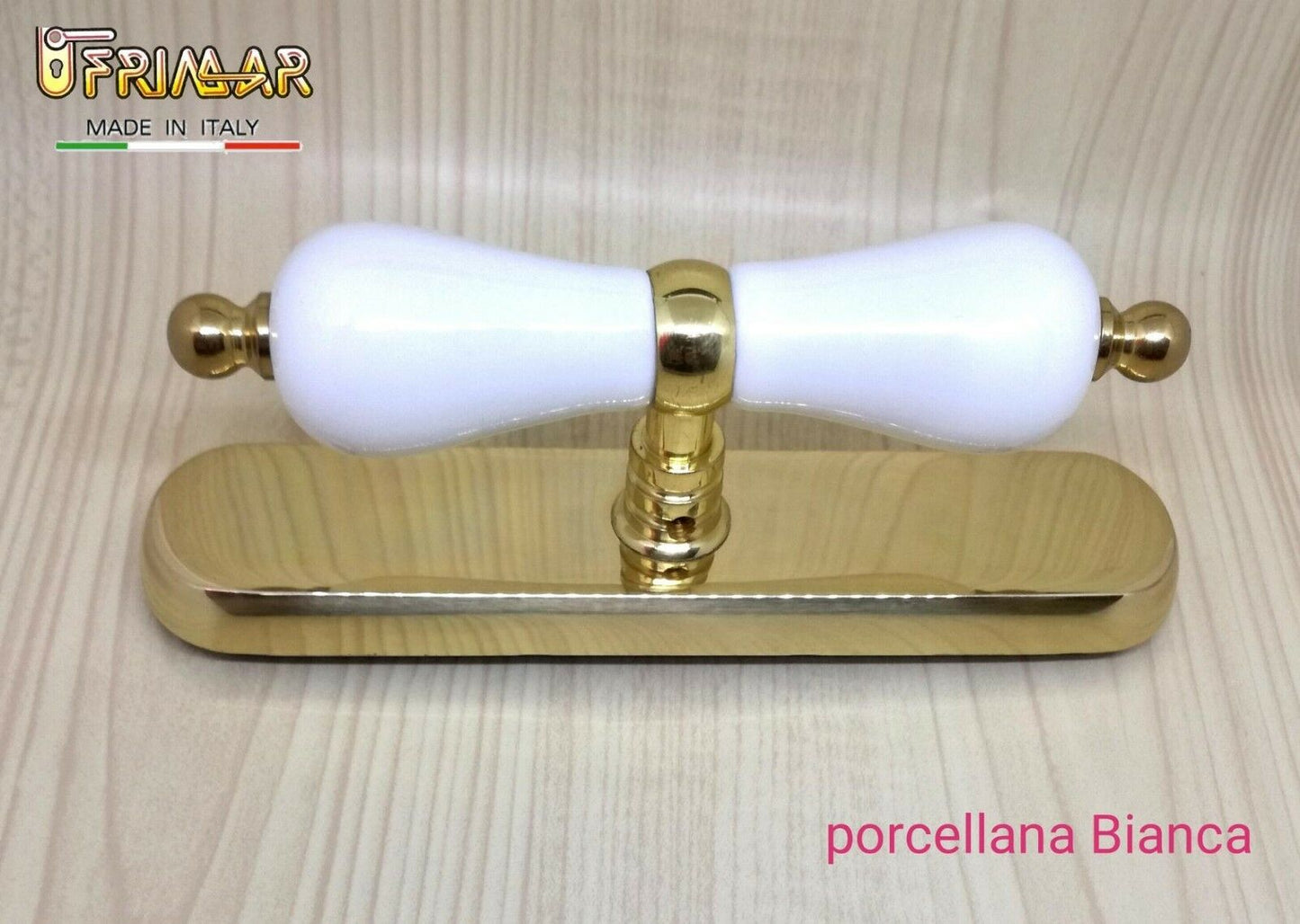 Cremonese ceramica maniglia finestra porcellana bianca e ottone lucido FINA