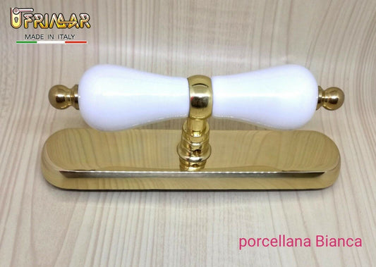 Cremonese ceramica maniglia finestra porcellana bianca e ottone lucido FINA
