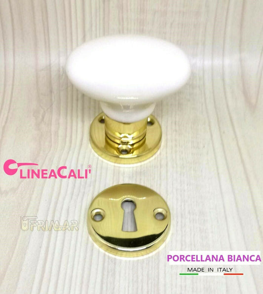Pomolo porta ceramica Pomello ovale porcellana Bianca e Oro  Linea Cali Singolo