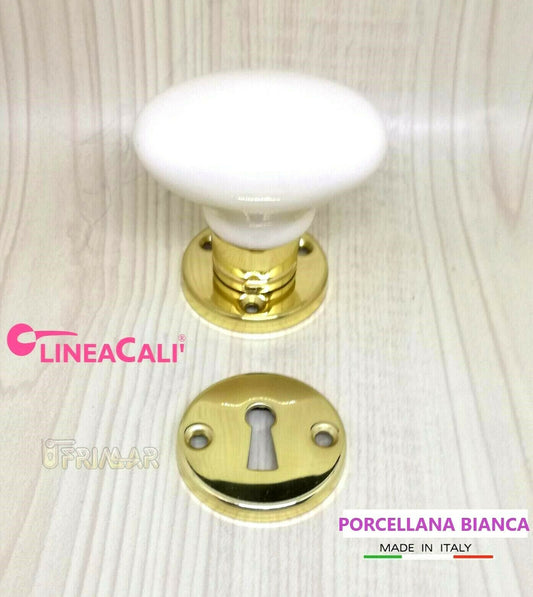 Pomolo porta ceramica Pomello ovale porcellana Bianca e Oro  Linea Cali Singolo
