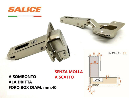 CERNIERA SALICE FAA CFA5A99 FORO mm.40 A SORMONTO COLLO 0 SENZA MOLLA A SCATTO