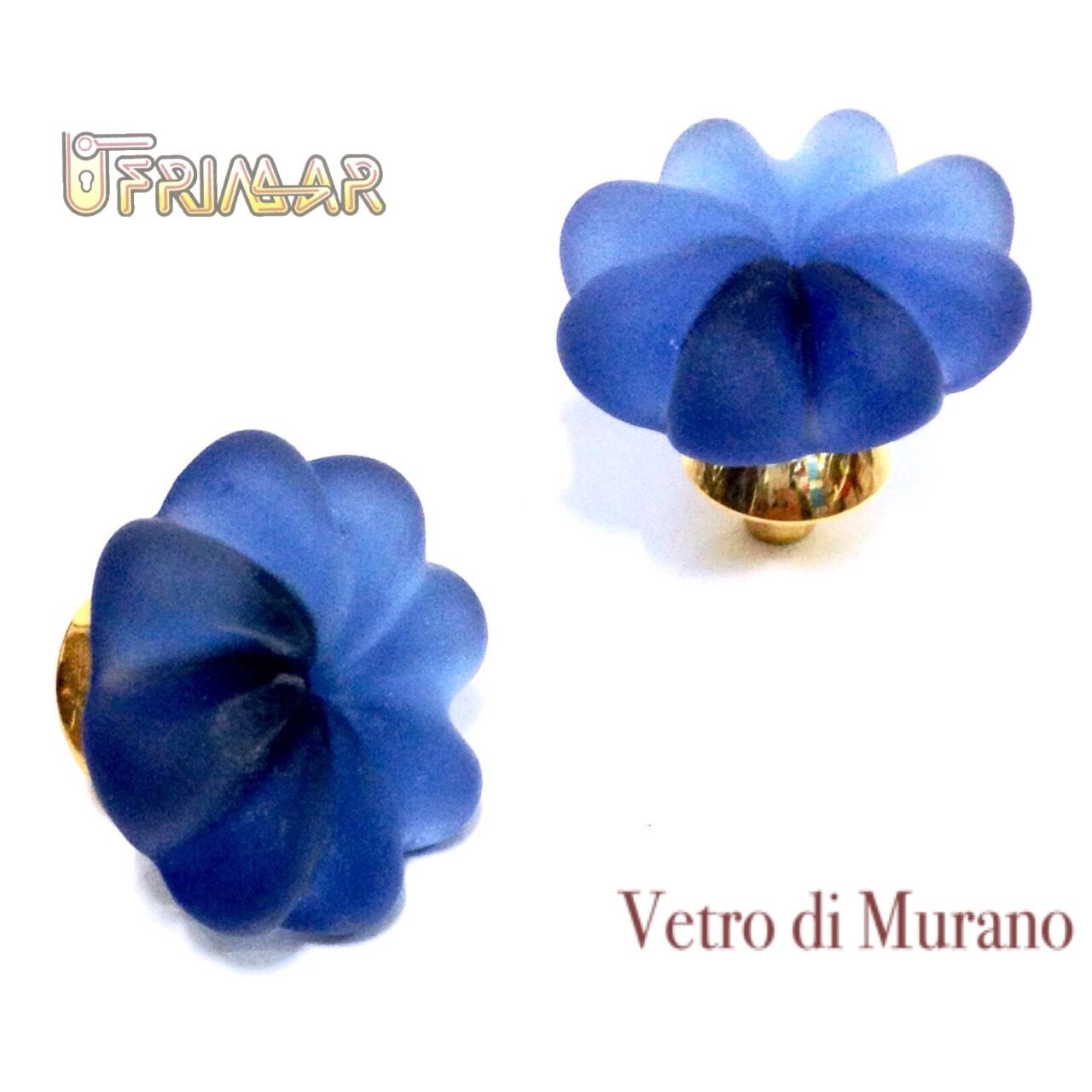 POMOLO VETRO DI MURANO D.mm.30 BLU ACIDATO con base ORO LUCIDO Made in Italy