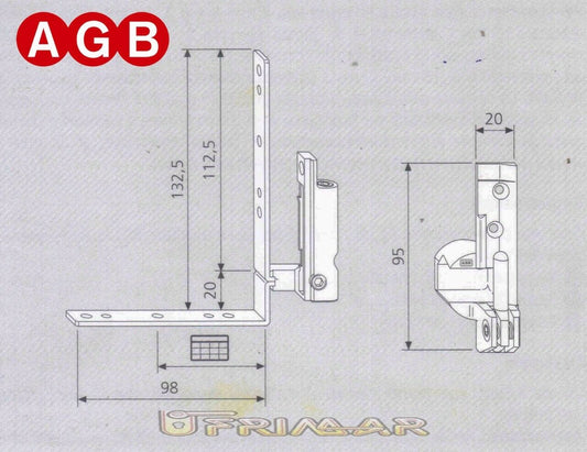 Cerniera Angolare Destra AGB cod. A400400105 Ricambio finestra anta ribalta DX