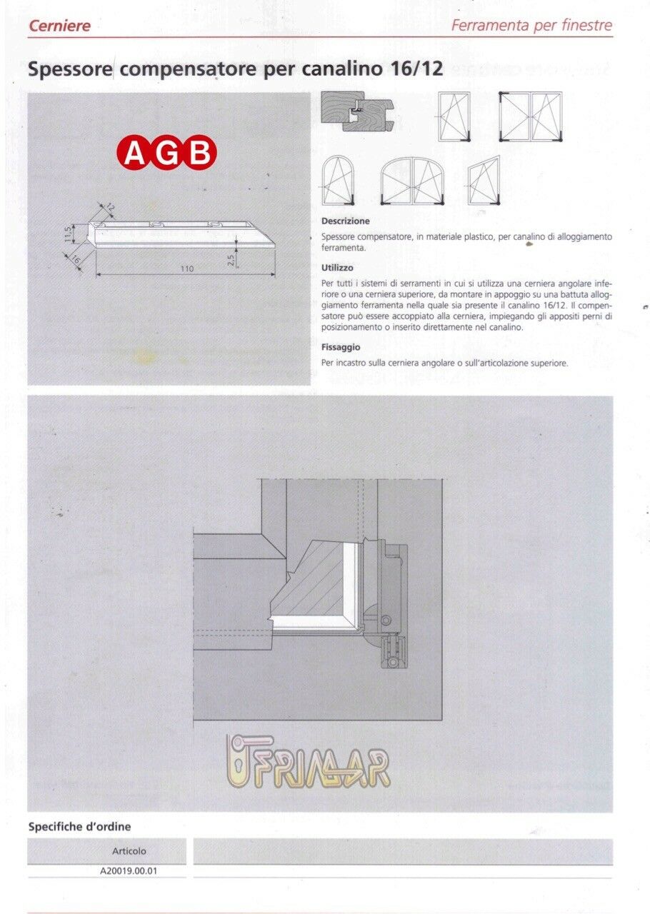Spessore Compensatore AGB cod. A200190001 Ricambio finestra anta ribalta