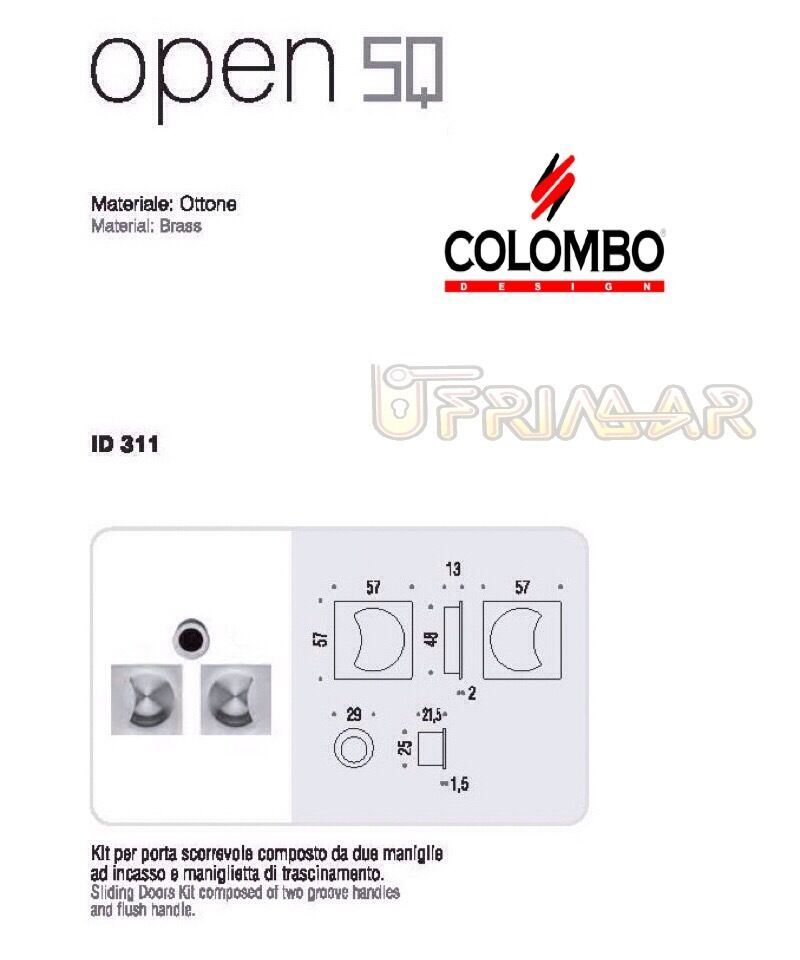 KIT MANIGLIA INCASSO PER PORTE SCORREVOLI COLOMBO ID311 OPEN Q CIECHE CROMO SAT.
