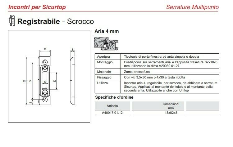 Incontro registrabile per puntali AGB A400170112 mm.82x18 spess.8 cod. 452 3