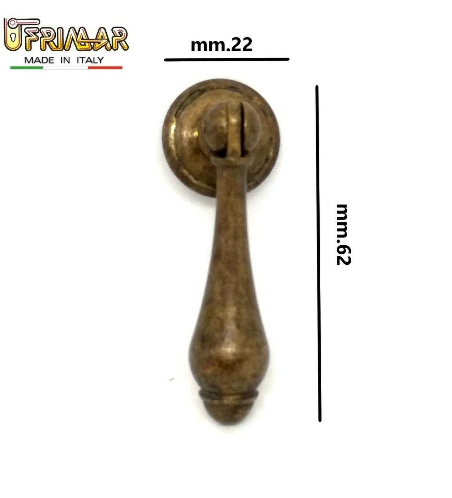 MANIGLIA PENDENTE PER MOBILI ANTICHI mm.62x22 OTTONE BRONZATO BESANA POMELLO