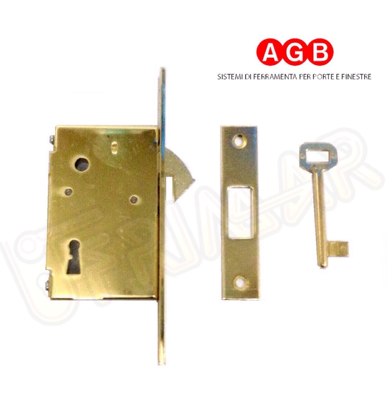 SERRATURA AGB PER PORTE SCORREVOLI 00704.50 E.mm.50 OTTONATA CHIUSURA CON CHIAVE