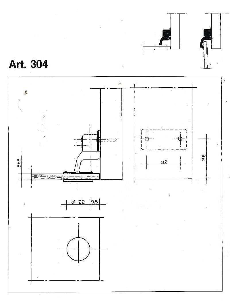CERNIERA PER VETRO CONFALONIERI UCG 304 BATTUTA INTERNA FORO D.mm.22 ORO SAT.