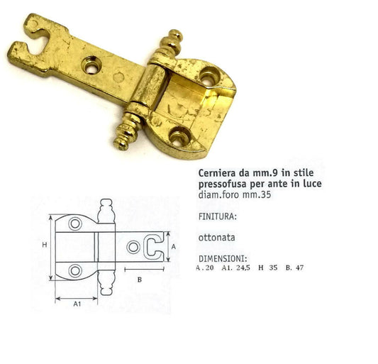 CERNIERE PER MOBILI IN STILE PER ANTE Ottonato FORO mm.35 Lungh. mm.47