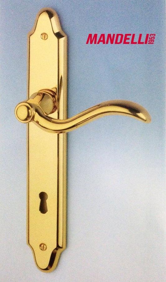 MANIGLIA PER PORTA MANDELLI serie PALMA 370 ORO LUCIDO CON PLACCA D.70