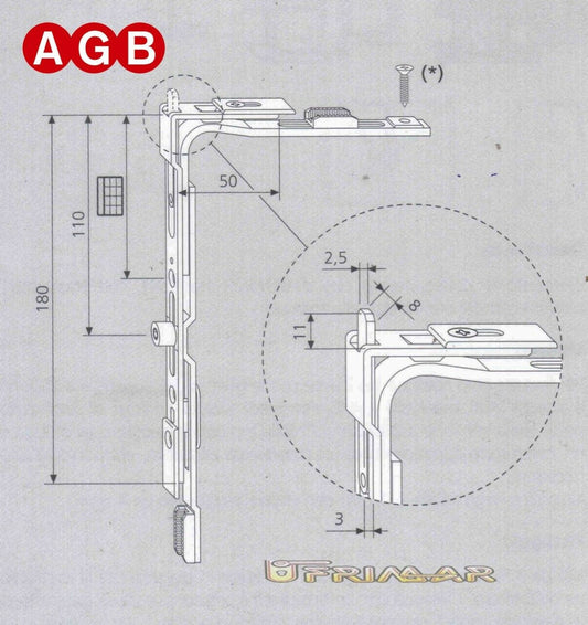 Movimento angolare AGB A200090003 GR3 mm.50x180 ricambio anta ribalta 01689508