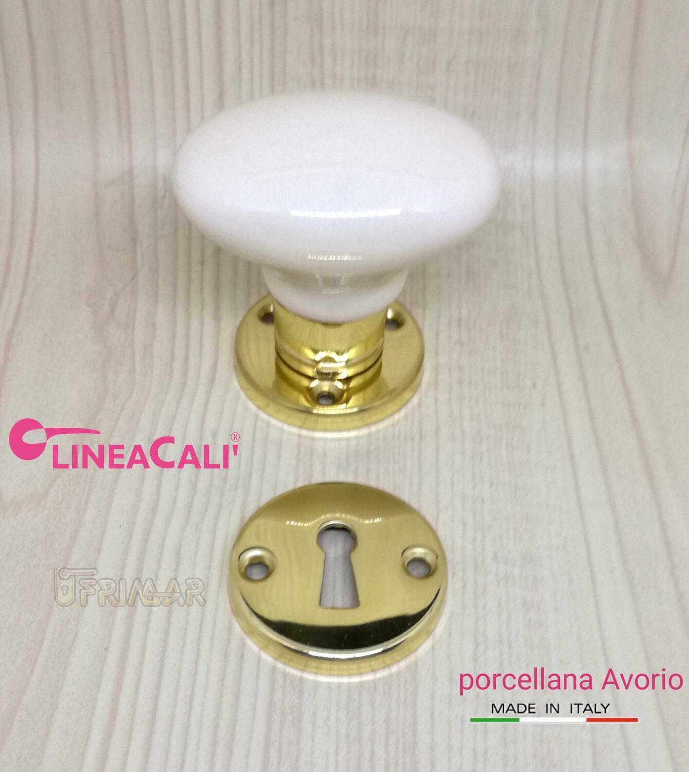 Pomolo porta ceramica Pomello ovale porcellana Avorio e Ottone lucido Linea Cali