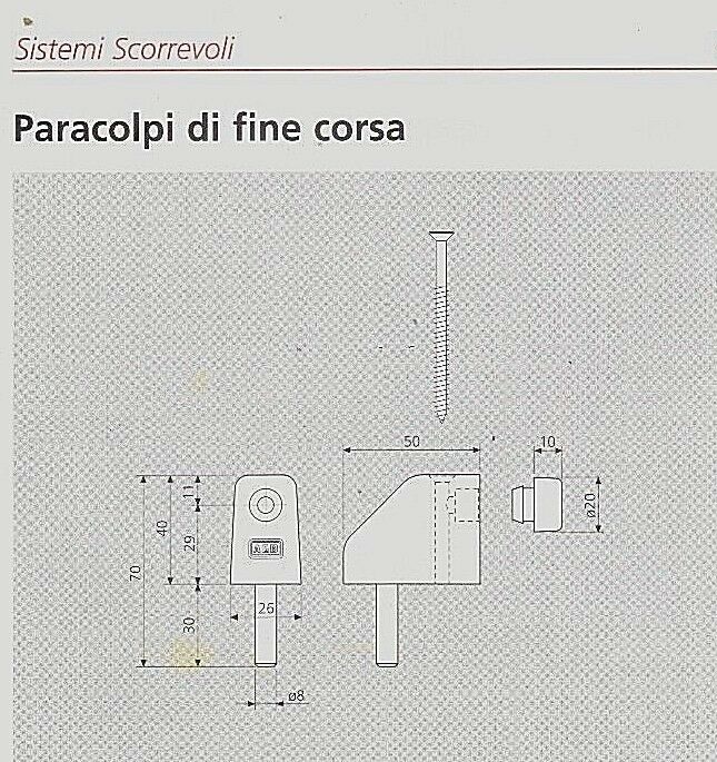 Paracolpo fine corsa alzante scorrevole AGB G007280013 in plastica con gommino