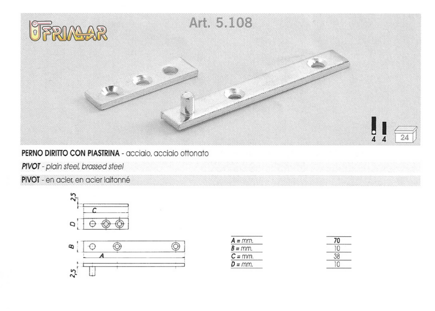 CERNIERA PERNO ARMADIO KIT COMPLETO PER 2 ANTE CARDINI PER ANTA MOBILE mm.70