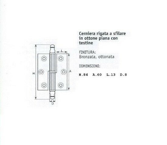 CERNIERE PER MOBILI ANTICHI BAROCCO TIPO PIANO mm.60x40 OTTONE DESTRO SFILABILE