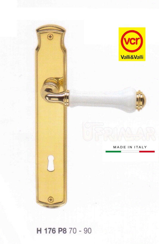 Maniglia porta Valli e Valli Spiga H176 P8 Oro lucido + Porcellana D.70 patent