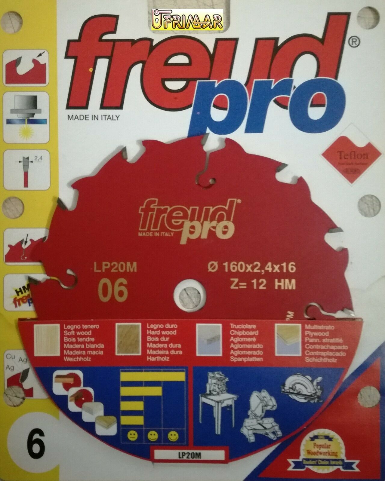 DISCO PER LEGNO FREUD d.160 FORO 16 denti 12 LAMA PER TRONCATRICE SEGA CIRCOLARE