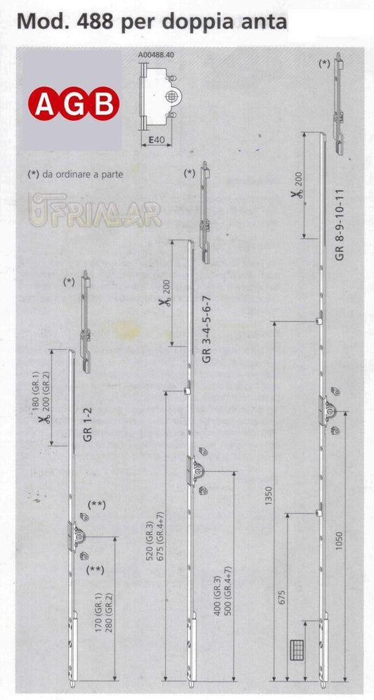 Cremonese AGB doppia anta A004884010 mod.488 cm.220/240 GR10 per infissi legno