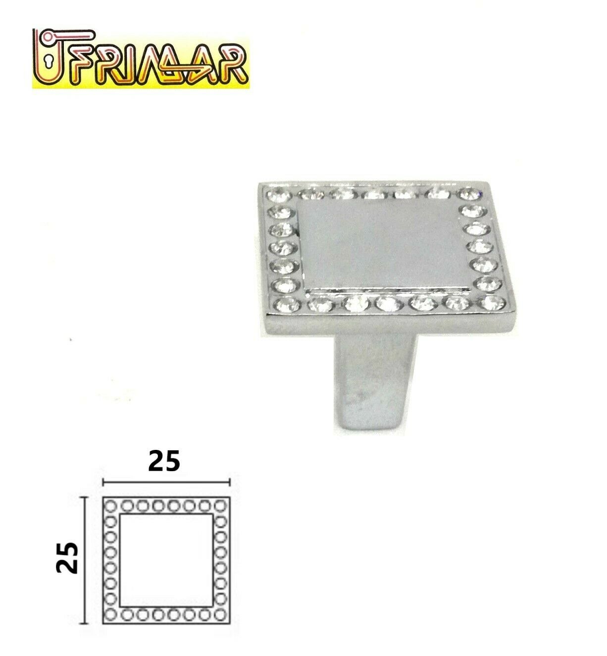 POMOLO CRISTALLO mm.25x25 PER MOBILE CUCINA BAGNO  STRASS + CROMO LUCIDO