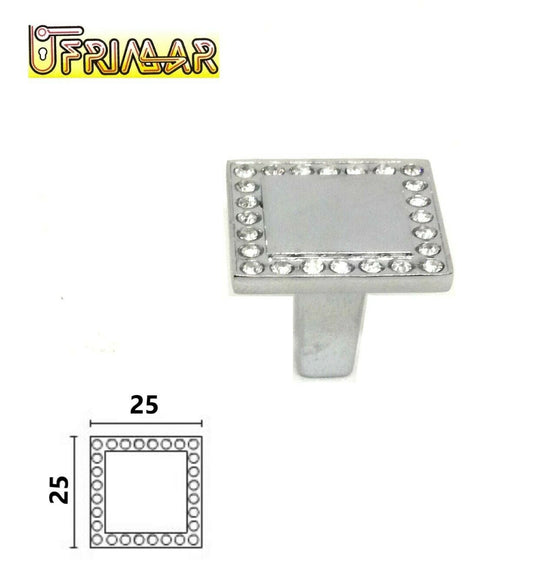 POMOLO CRISTALLO mm.25x25 PER MOBILE CUCINA BAGNO  STRASS + CROMO LUCIDO