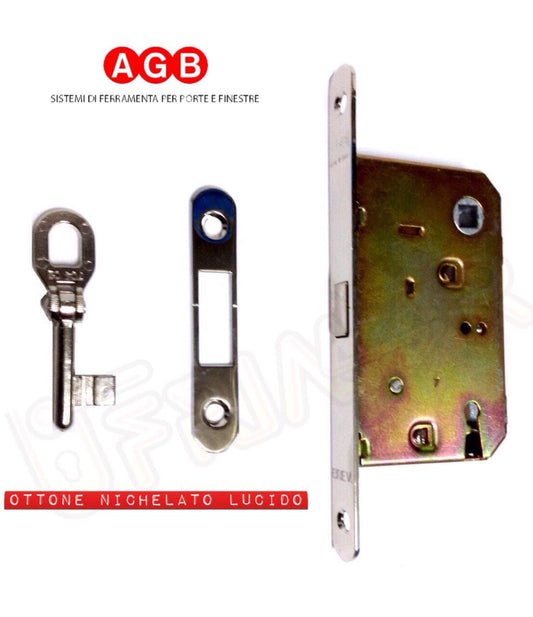 SERRATURA AGB SCIVOLA A GANCIO 01772.50 OTTONE NICHEL LUC. CHIUSURA Q.8 + CHIAVE