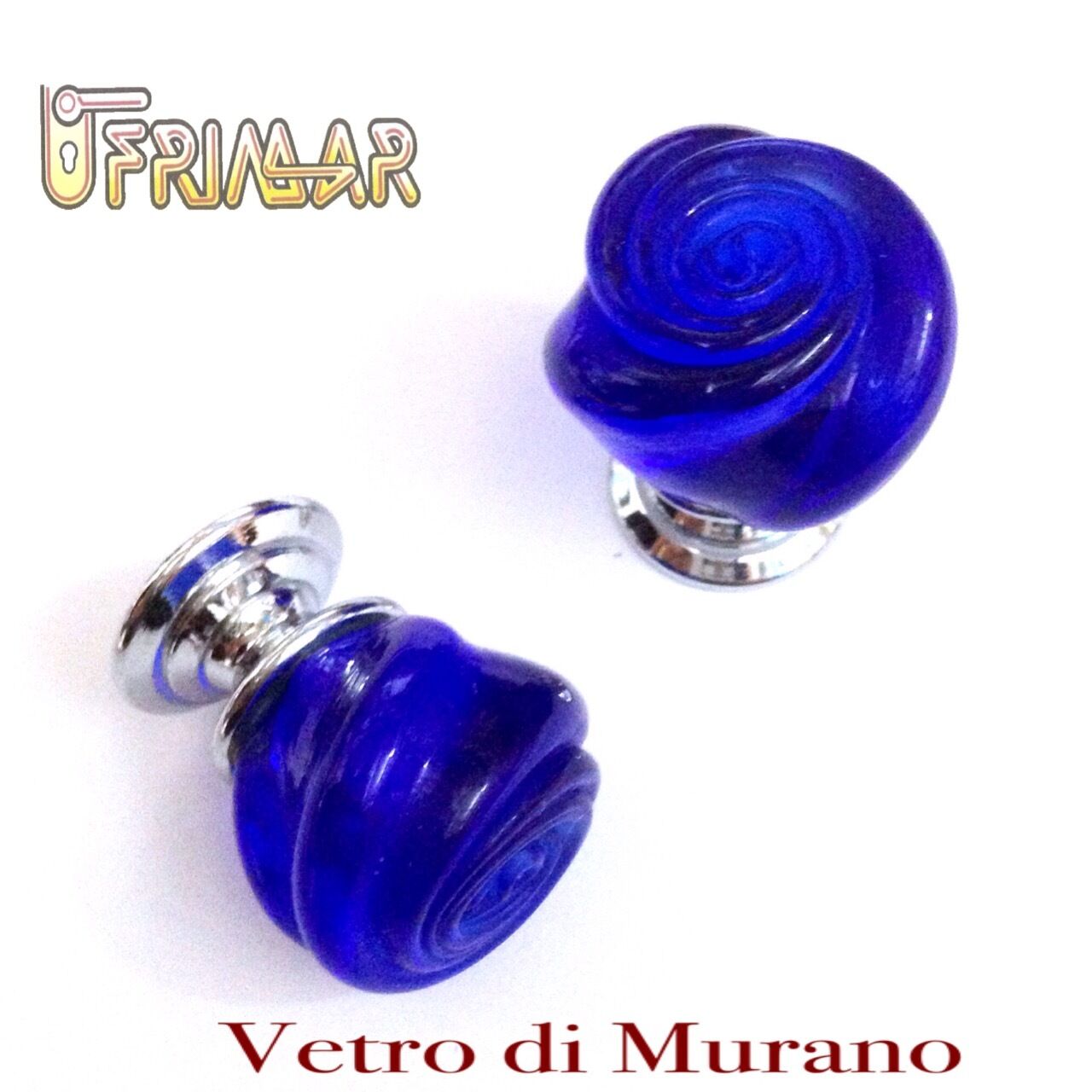POMOLO VETRO MURANO Made in Italy  D.mm.30 BLU LUCIDO con base CROMO LUCIDO