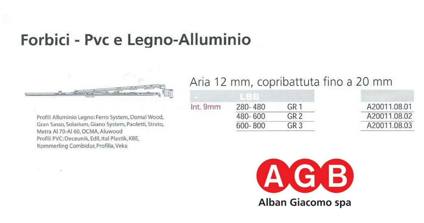Forbice AGB anta ribalta A200110801 cm.28/48 GR1 infissi PVC LEGNO ALL. 520051