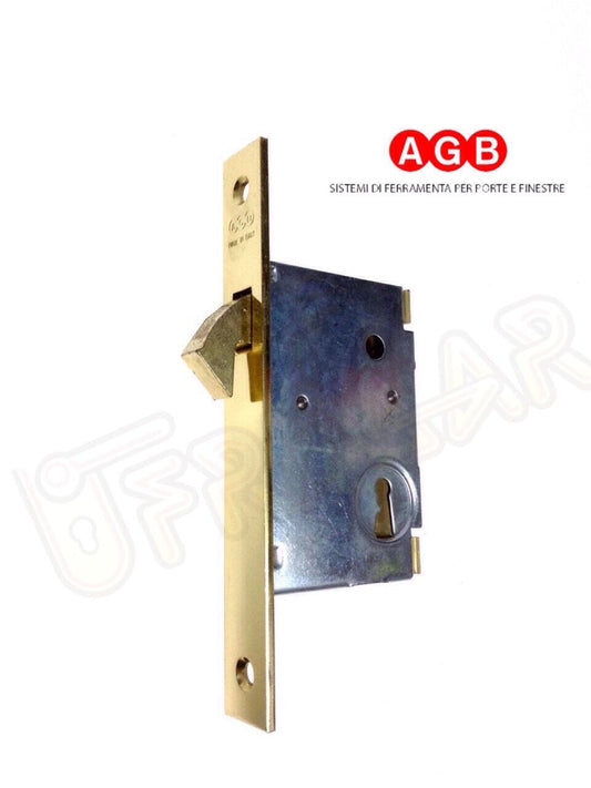 SERRATURA AGB PER PORTE SCORREVOLI 00704.45 E.mm.45 OTTONATA CHIUSURA CON CHIAVE