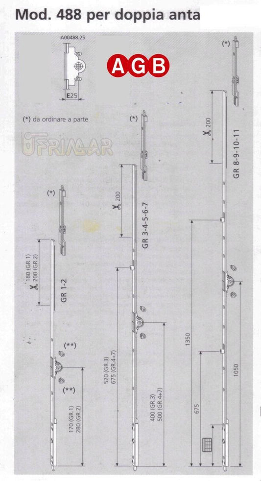 Cremonese AGB doppia anta A004882505 mod.488 cm.120/140 GR5 per infissi legno