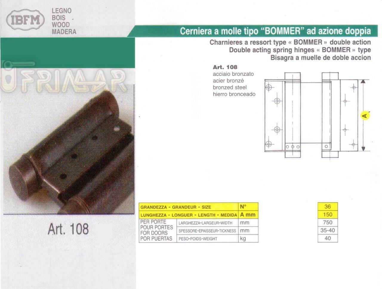 COPPIA CERNIERA A MOLLA BOMMER FAR WEST mm.150 ACCIAIO BRONZATOIBFM