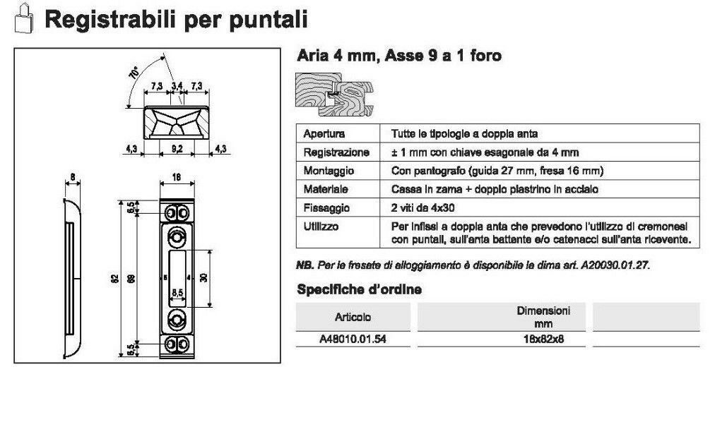 Incontro registrabile per puntali 1 foro AGB A480100154 A4 18x8 ex. A200170104