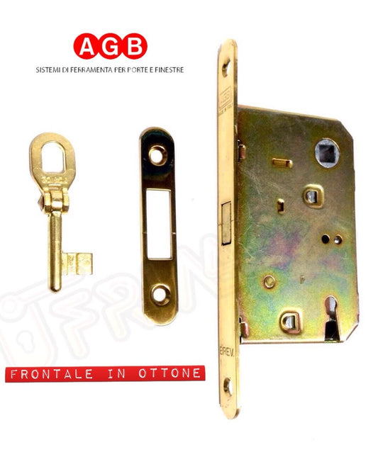 SERRATURA AGB SCIVOLA A GANCIO 01772.50 OTTONE LUCIDO CHIUSURA Q.8 + CHIAVE