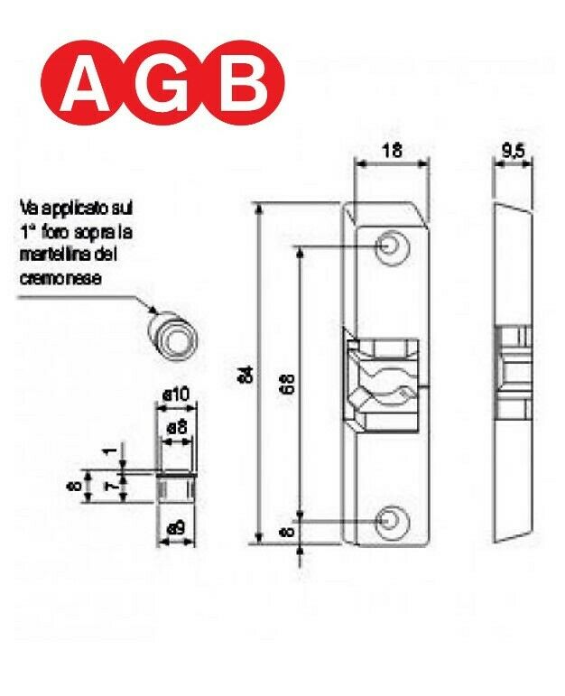 Scrocco porta chiusura temporanea AGB cod.A400170618 Aria 12 per infissi legno