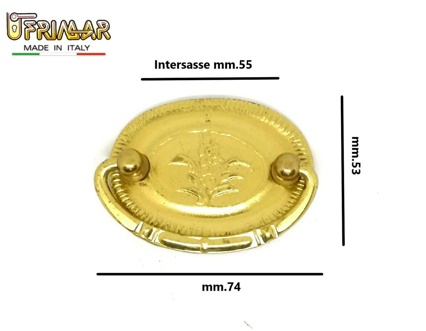 MANIGLIA CLASSICA PER MOBILI ANTICHI Interasse mm.55 OTTONE LUCIDO SPECIALFER